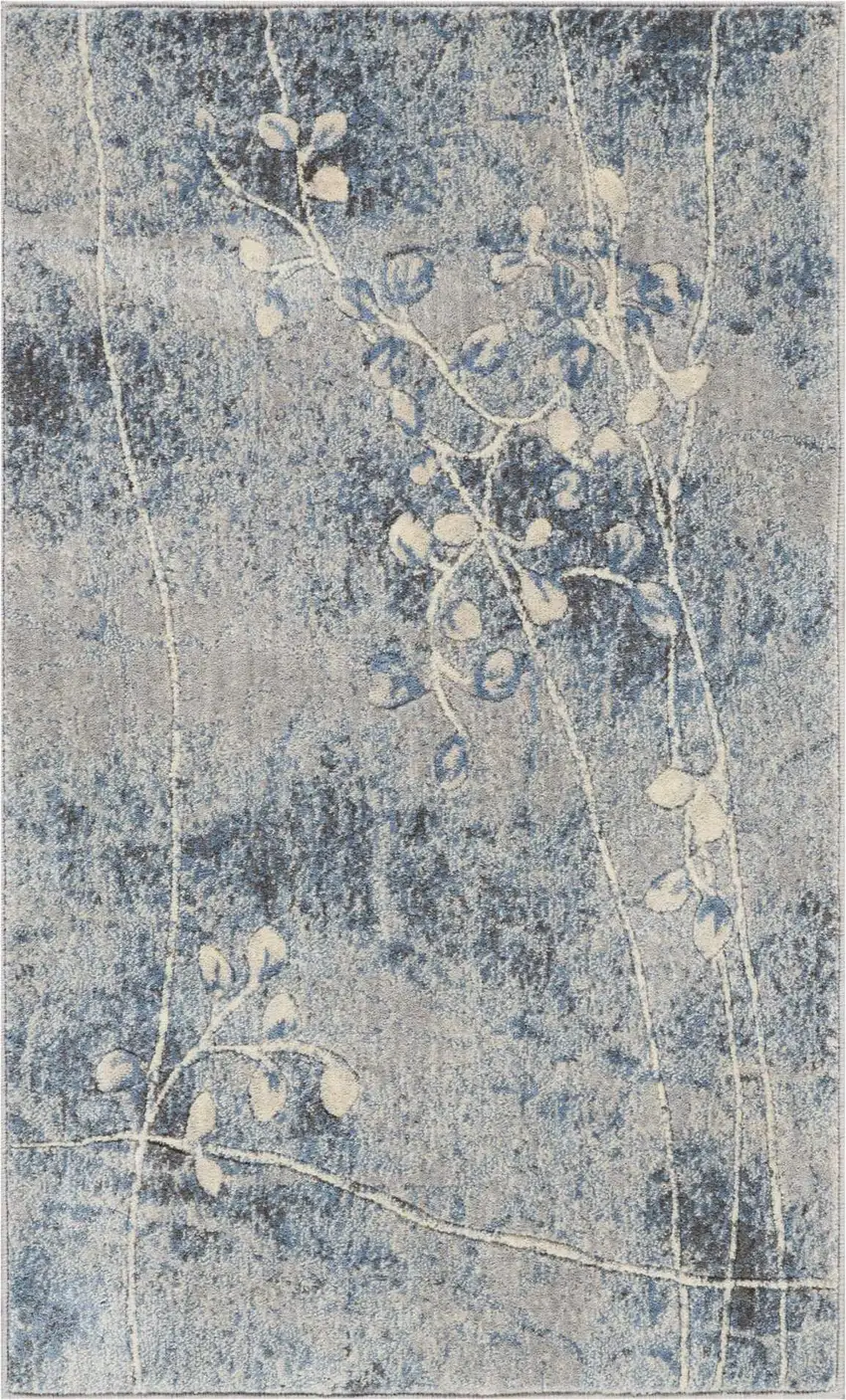 Blue Floral Power Loom Area Rug Photo 1