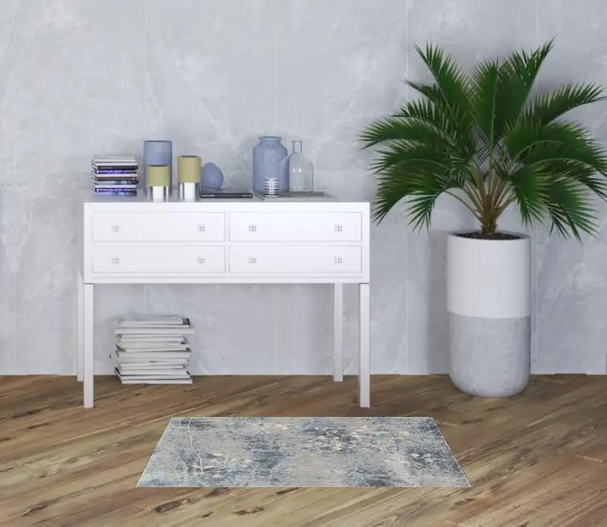 Blue Floral Power Loom Area Rug Photo 2