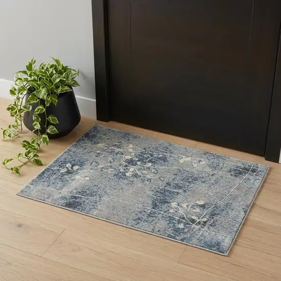 Blue Floral Power Loom Area Rug Photo 1