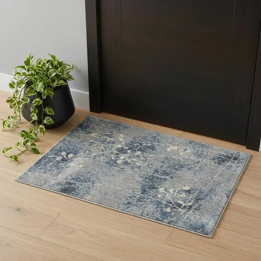 Blue Floral Power Loom Area Rug Photo 1