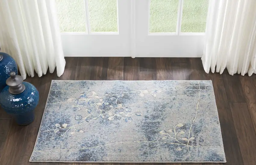Blue Floral Power Loom Area Rug Photo 4