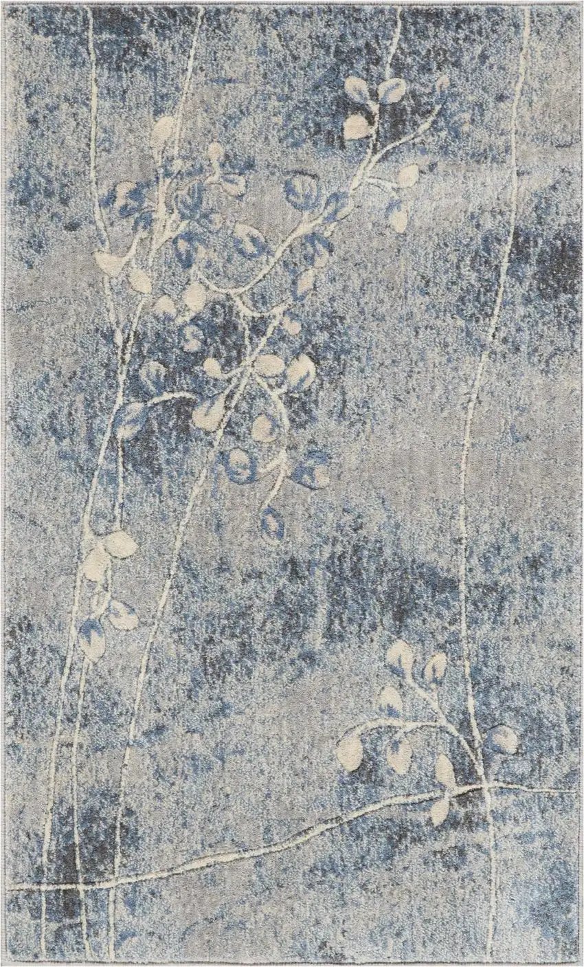 Blue Floral Power Loom Area Rug Photo 3