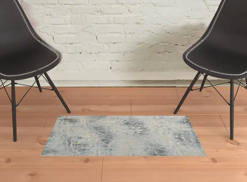 Blue Floral Power Loom Area Rug Photo 2