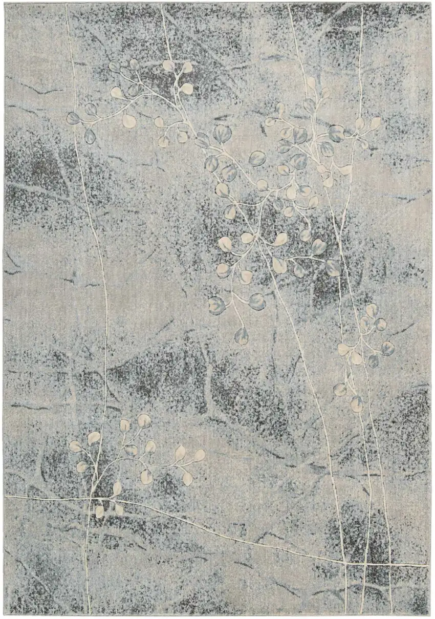 Blue Floral Power Loom Area Rug Photo 1