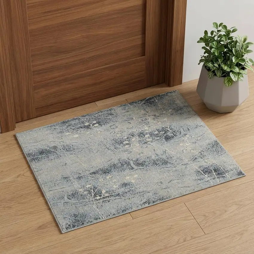 Blue Floral Power Loom Area Rug Photo 1