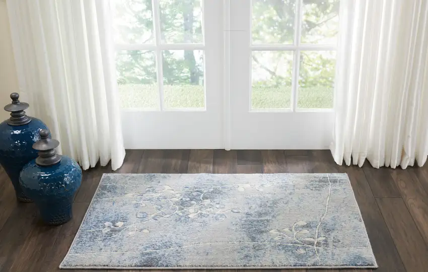 Blue Floral Power Loom Area Rug Photo 5