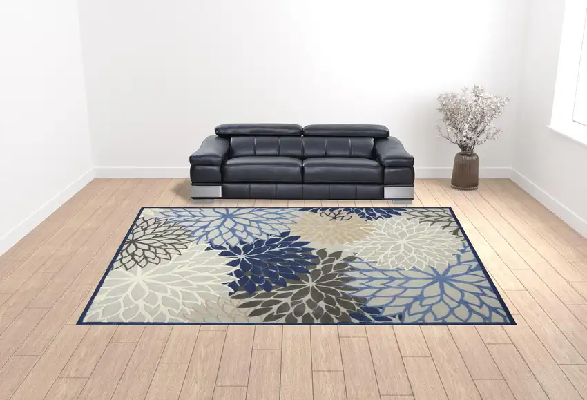 Blue Floral Power Loom Area Rug Photo 2