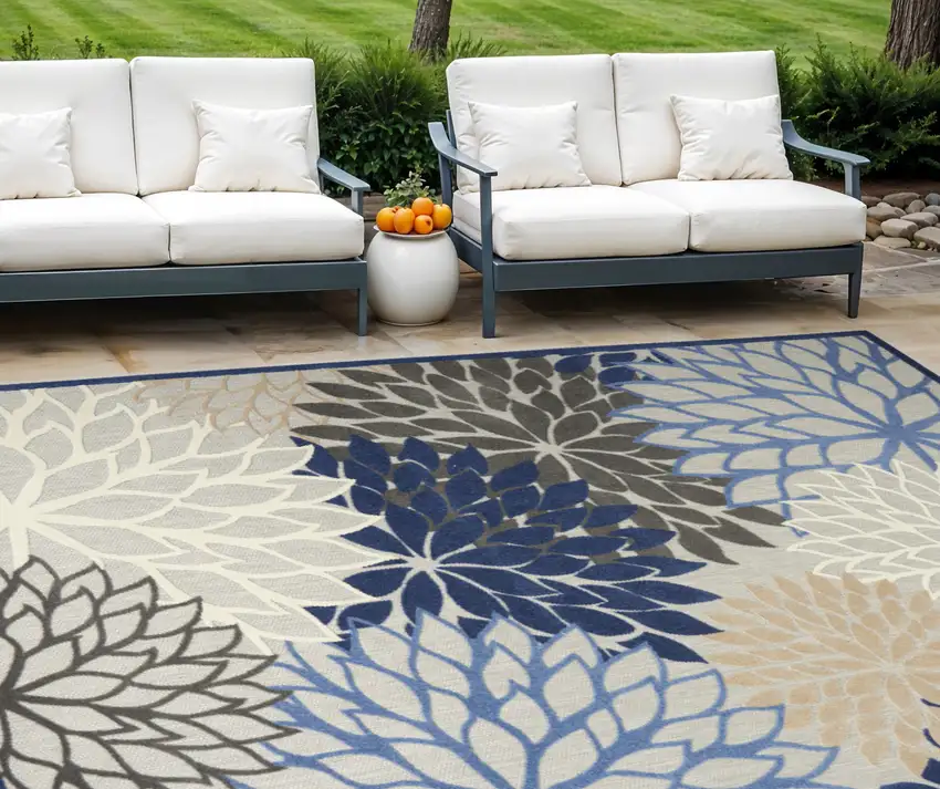 Blue Floral Power Loom Area Rug Photo 1