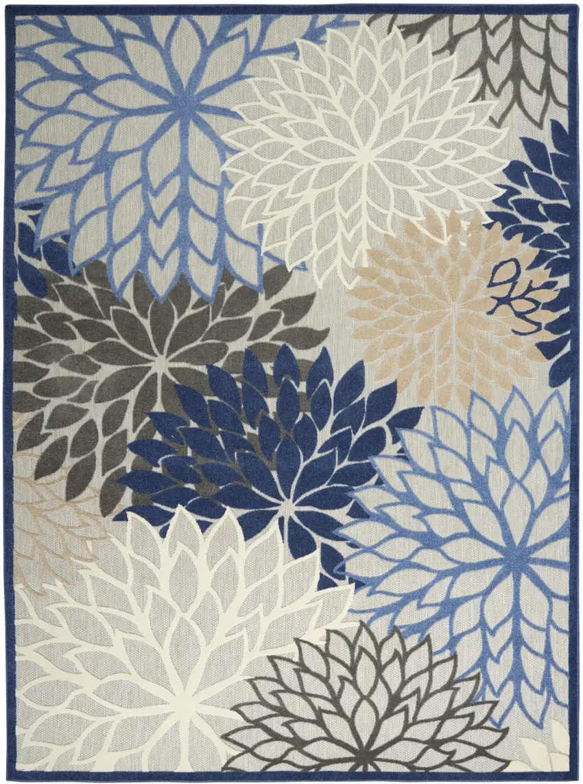 Blue Floral Power Loom Area Rug Photo 1