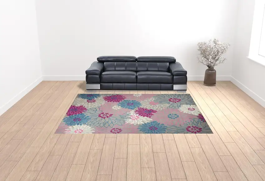 Blue Floral Power Loom Area Rug Photo 2