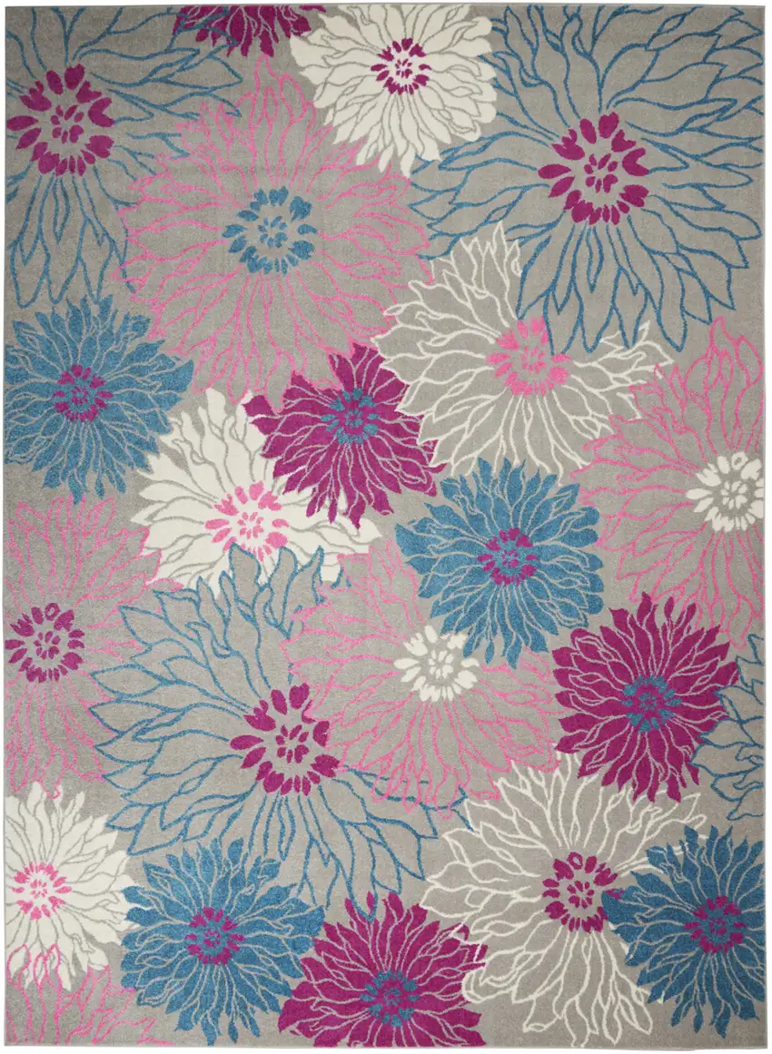 Blue Floral Power Loom Area Rug Photo 1