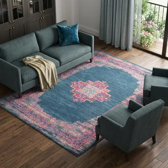 Blue Floral Power Loom Area Rug Photo 1