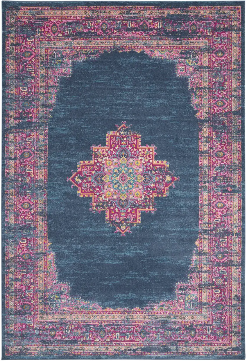 Blue Floral Power Loom Area Rug Photo 1