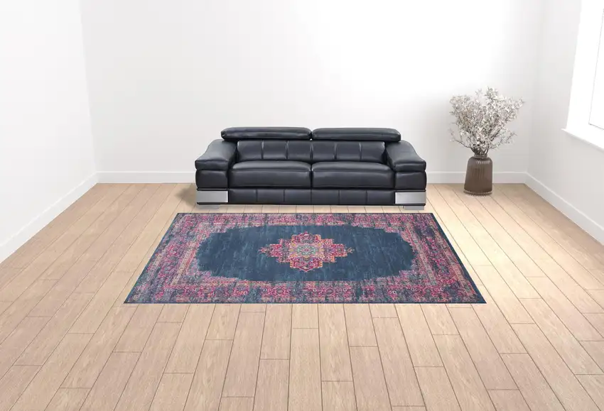 Blue Floral Power Loom Area Rug Photo 2