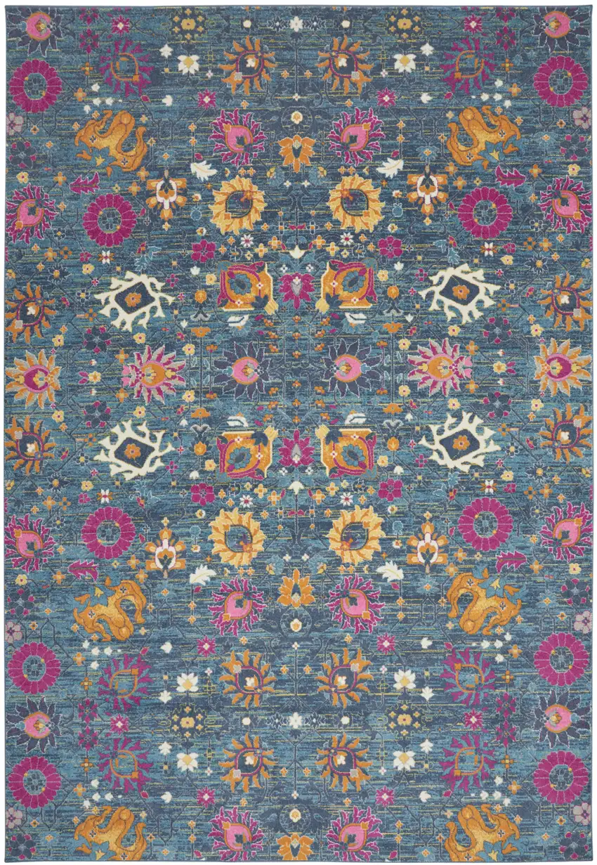 Blue Floral Power Loom Area Rug Photo 1