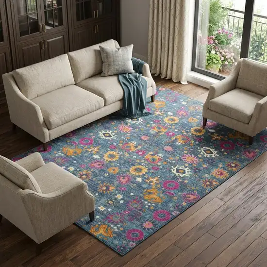 Blue Floral Power Loom Area Rug Photo 1