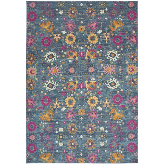 Blue Floral Power Loom Area Rug Photo 1