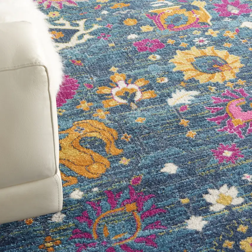 Blue Floral Power Loom Area Rug Photo 9