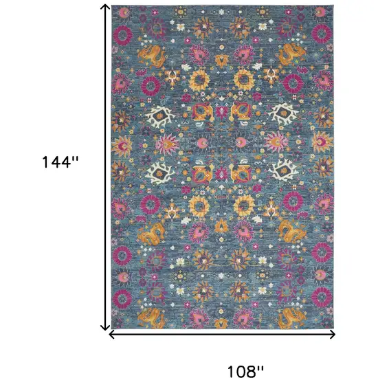 Blue Floral Power Loom Area Rug Photo 3