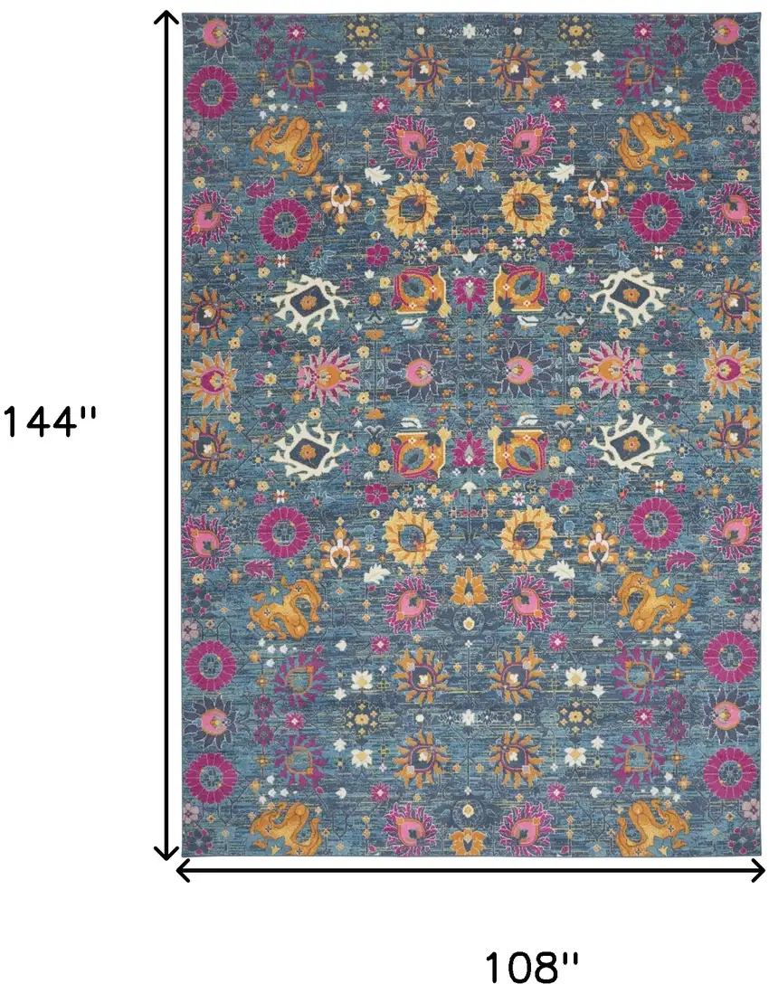 Blue Floral Power Loom Area Rug Photo 3