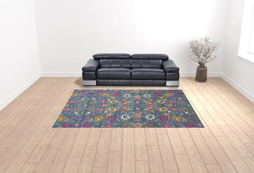 Blue Floral Power Loom Area Rug Photo 3