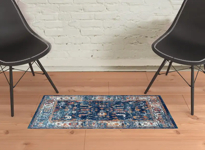 Blue Floral Power Loom Area Rug Photo 3