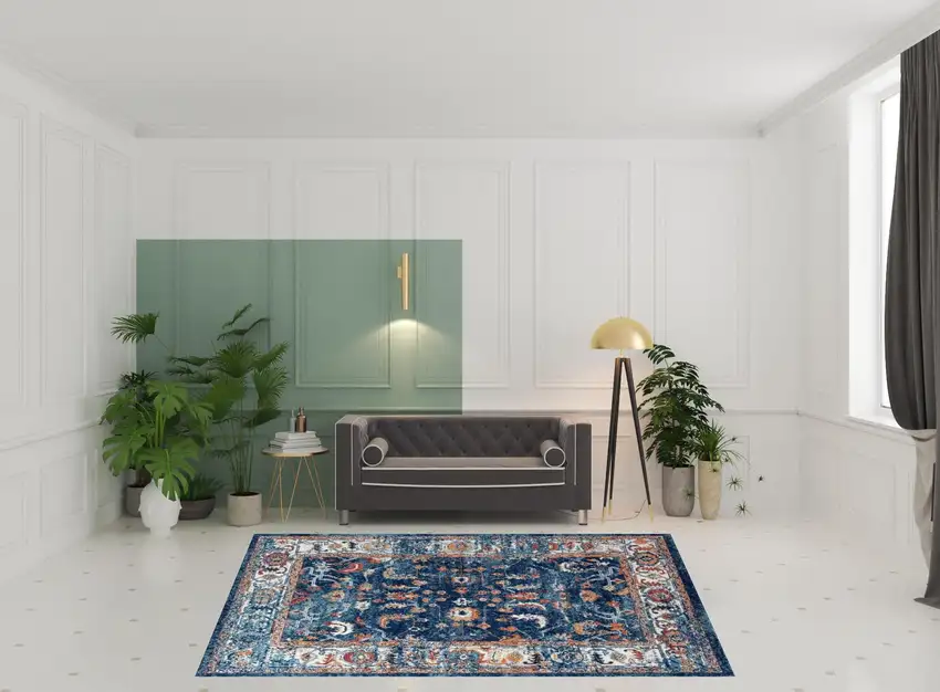 Blue Floral Power Loom Area Rug Photo 3