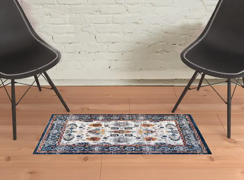 Blue Floral Power Loom Area Rug Photo 2