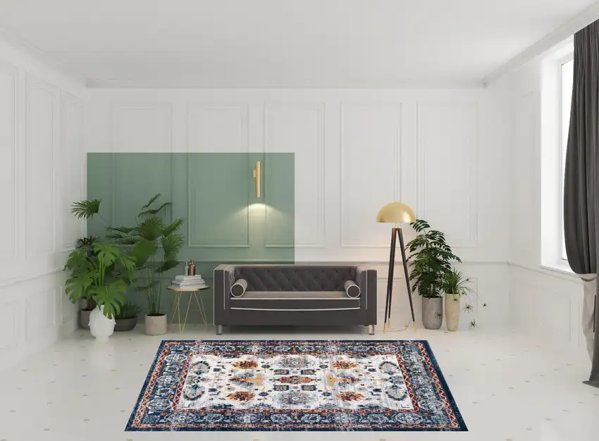 Blue Floral Power Loom Area Rug Photo 2
