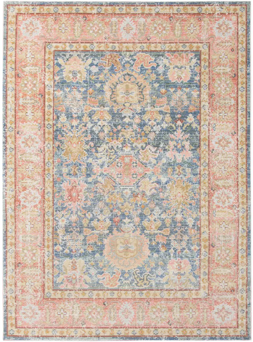 Blue Floral Power Loom Area Rug Photo 1