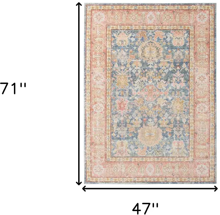 Blue Floral Power Loom Area Rug Photo 8