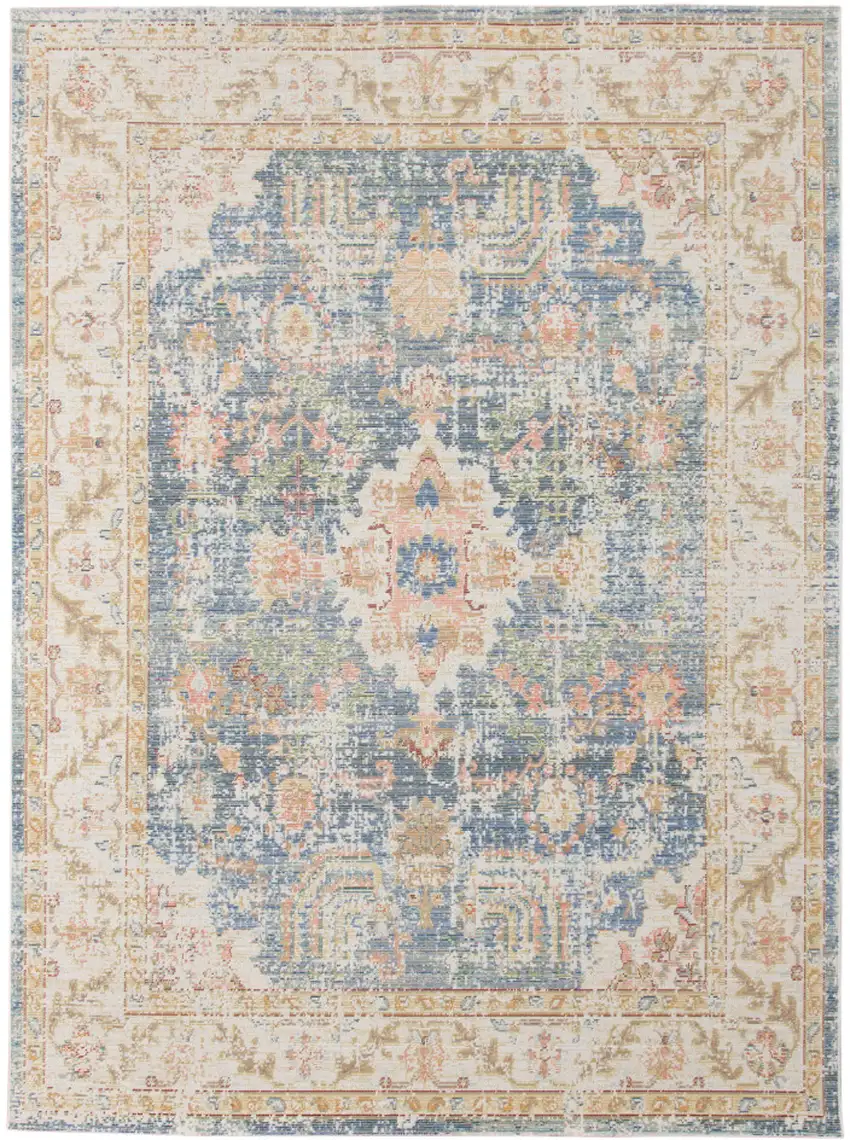 Blue Floral Power Loom Area Rug Photo 1