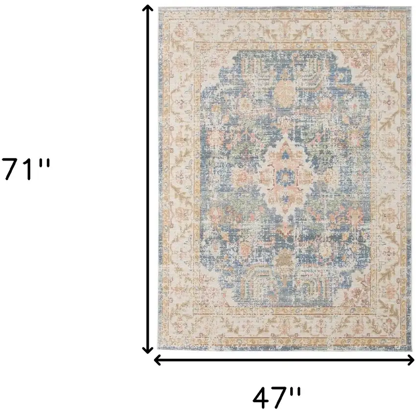 Blue Floral Power Loom Area Rug Photo 8