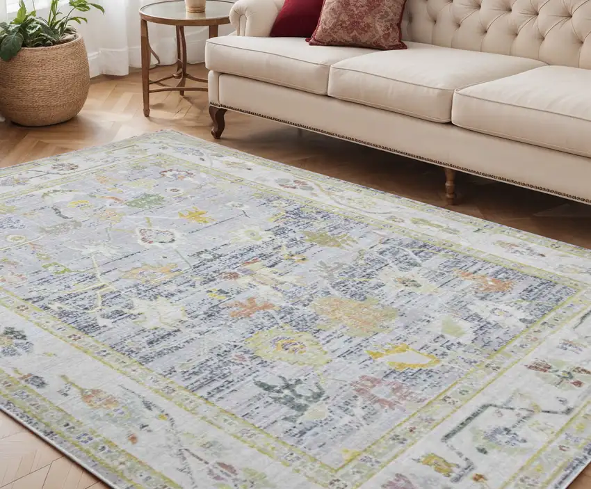 Charcoal and Ivory Floral Power Loom Area Rug Photo 1