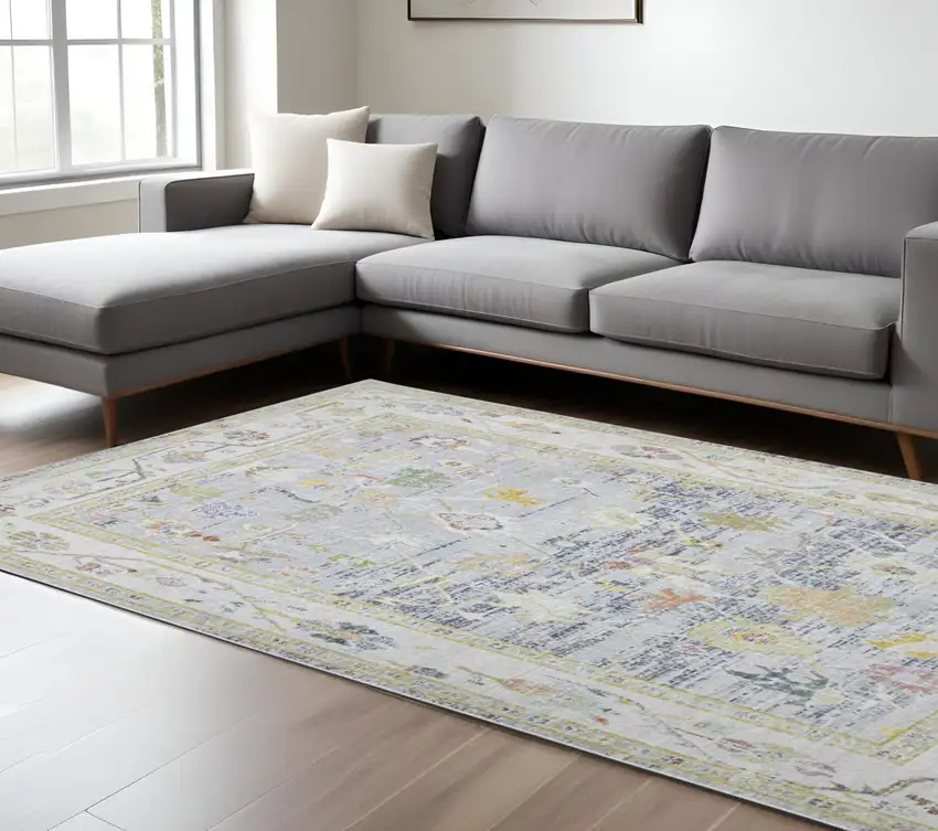 Charcoal and Ivory Floral Power Loom Area Rug Photo 1