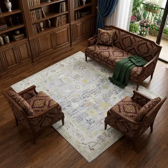 Ivory Blue And Green Floral Area Rug Photo 1