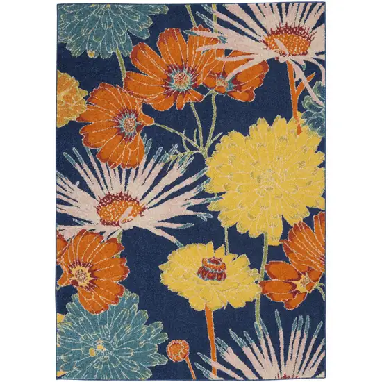 Blue Floral Power Loom Area Rug Photo 1