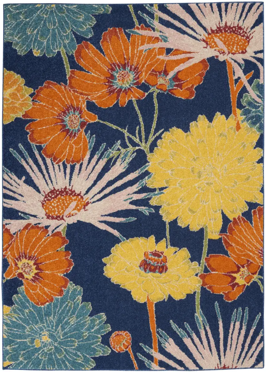 Blue Floral Power Loom Area Rug Photo 1