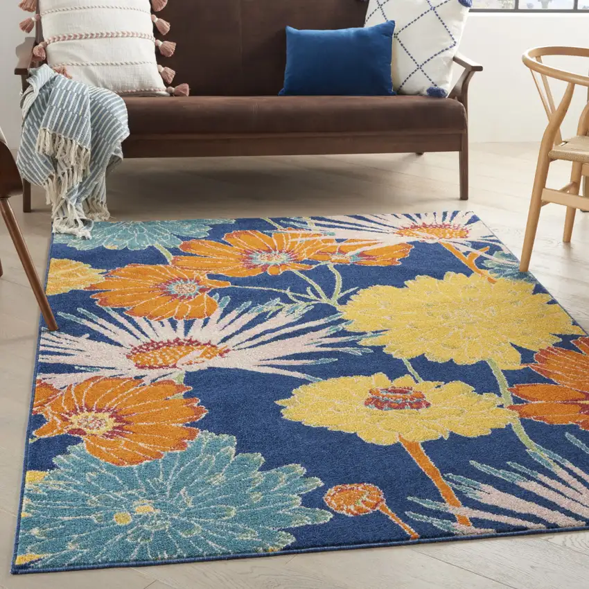 Blue Floral Power Loom Area Rug Photo 5