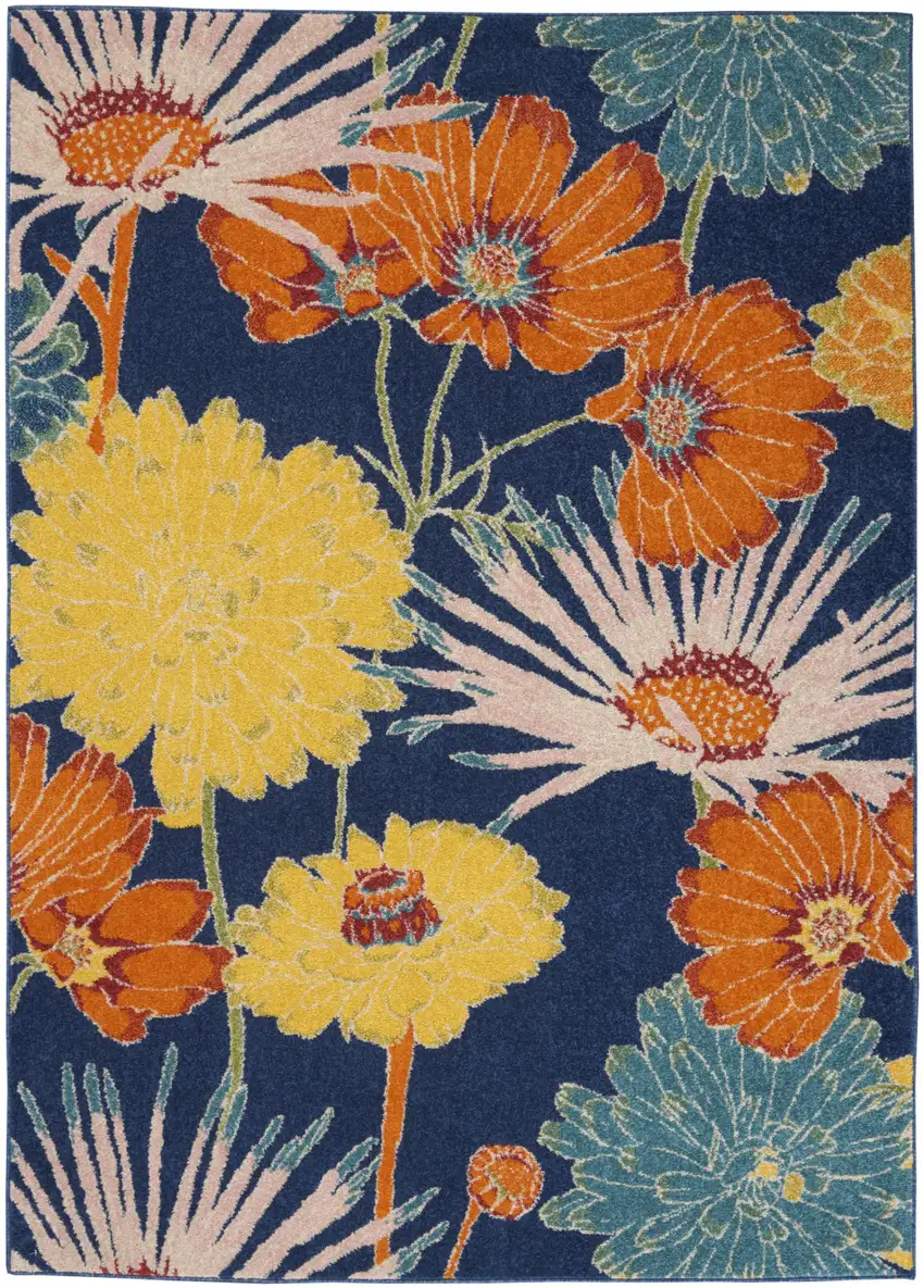 Blue Floral Power Loom Area Rug Photo 5