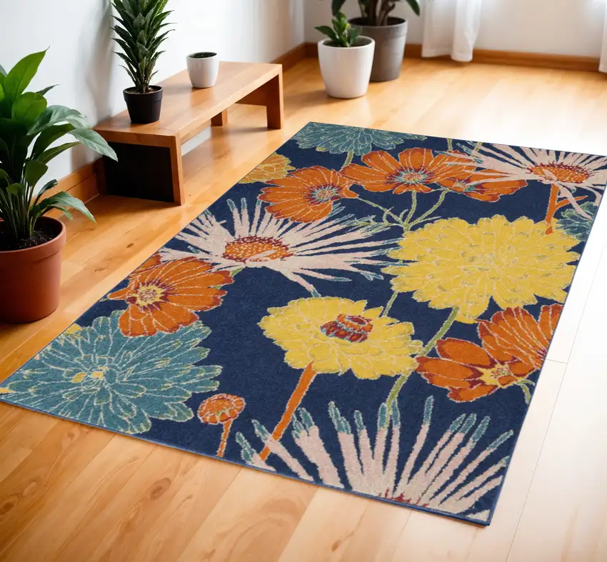 Blue Floral Power Loom Area Rug Photo 1