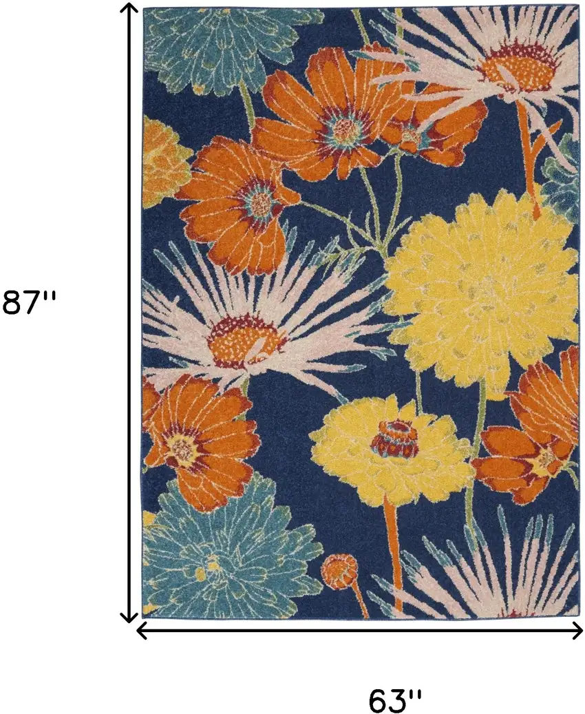 Blue Floral Power Loom Area Rug Photo 3