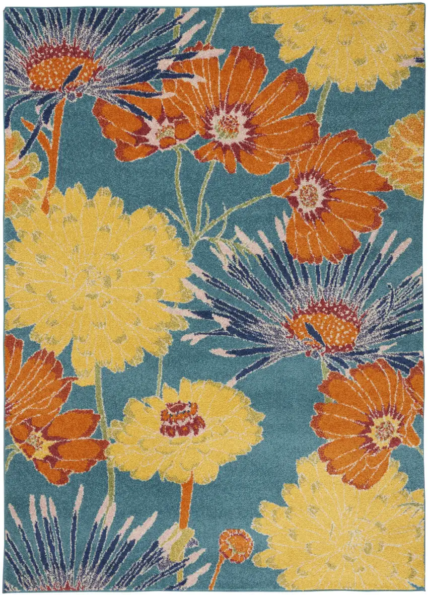 Blue Floral Power Loom Area Rug Photo 5