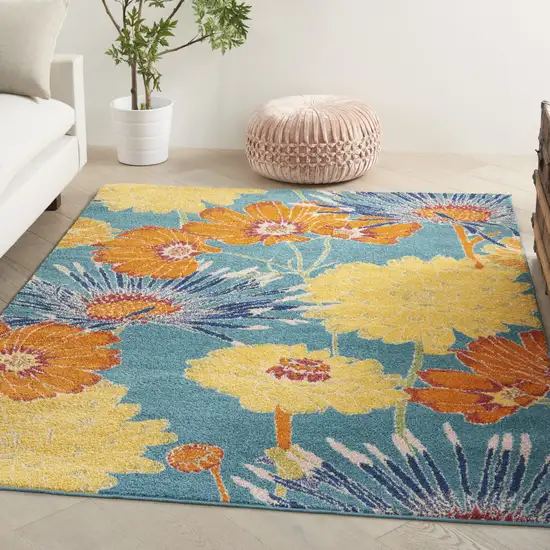 Blue Floral Power Loom Area Rug Photo 4