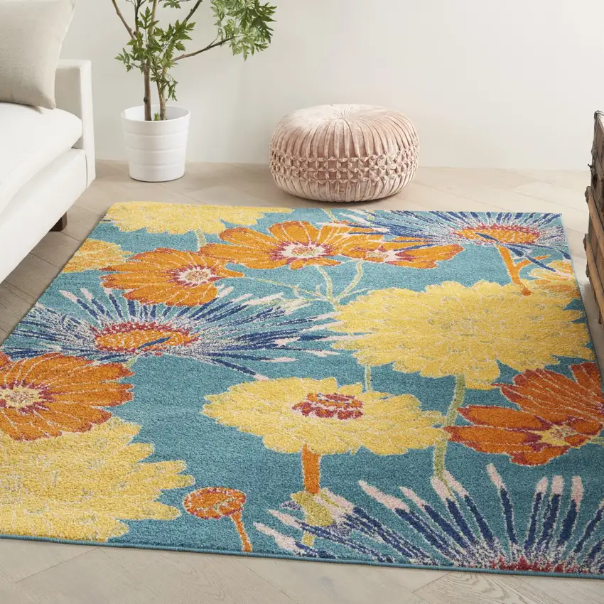 Blue Floral Power Loom Area Rug Photo 4