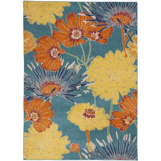 Blue Floral Power Loom Area Rug Photo 1