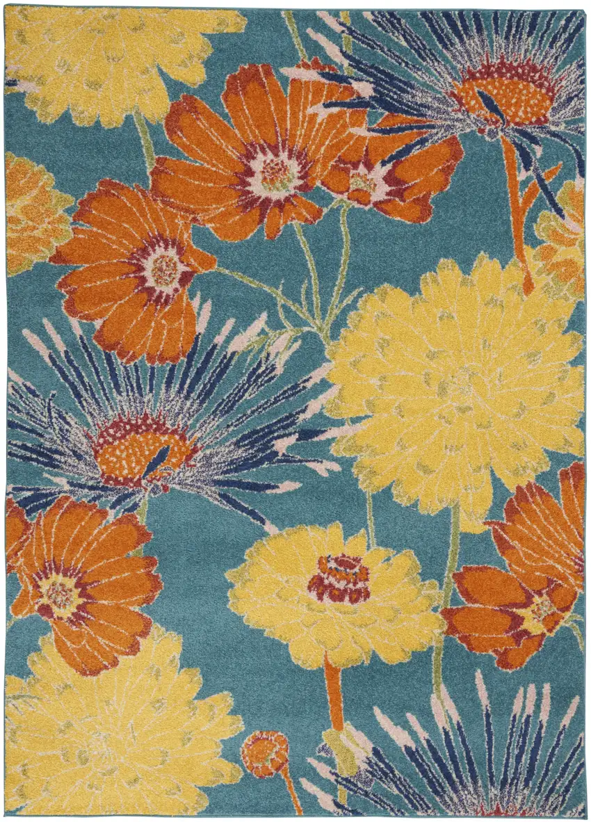 Blue Floral Power Loom Area Rug Photo 1