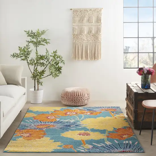 Blue Floral Power Loom Area Rug Photo 5