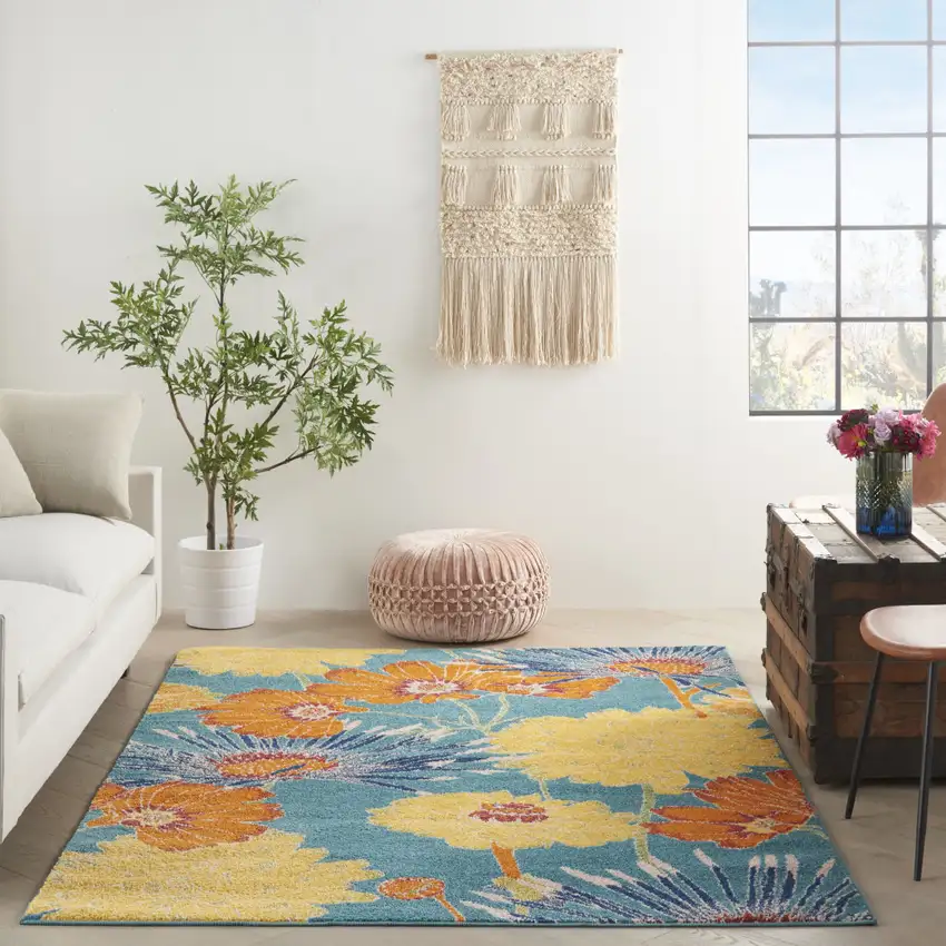 Blue Floral Power Loom Area Rug Photo 5
