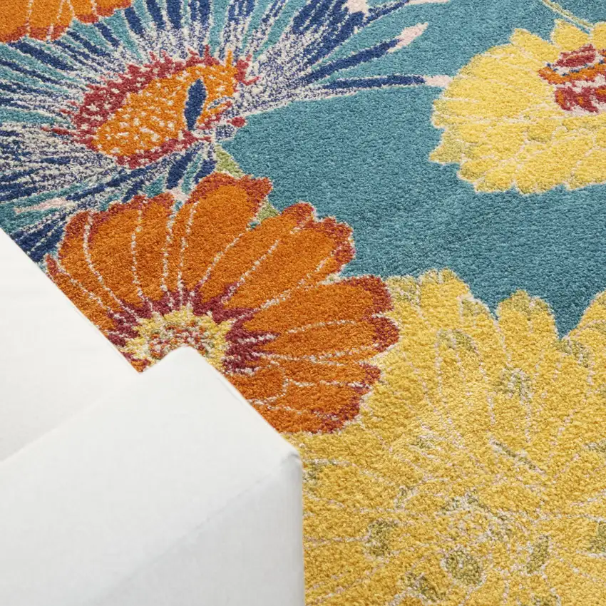 Blue Floral Power Loom Area Rug Photo 8